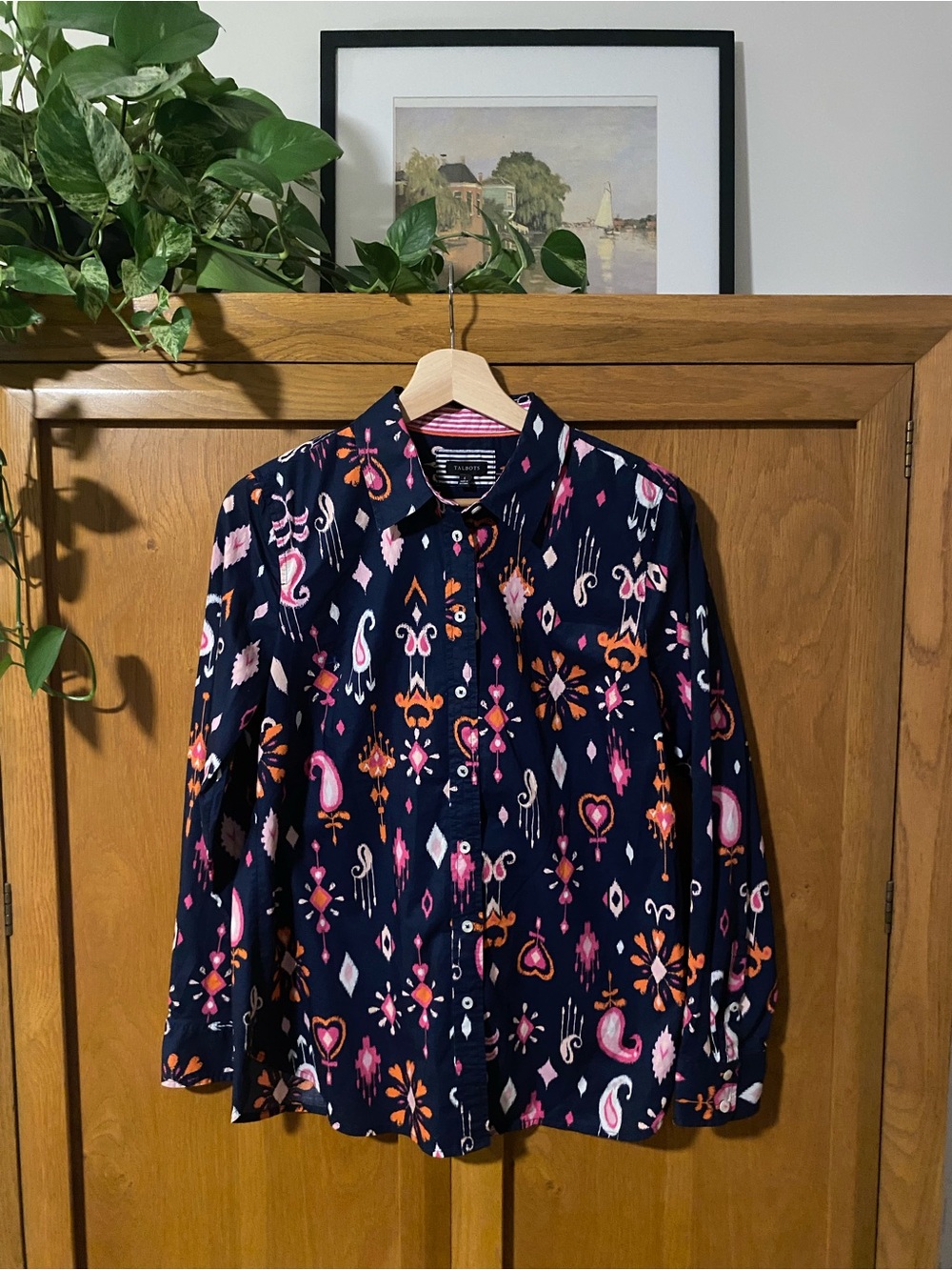 Talbots Navy Floral & Paisley Button-Up Blouse Jacket